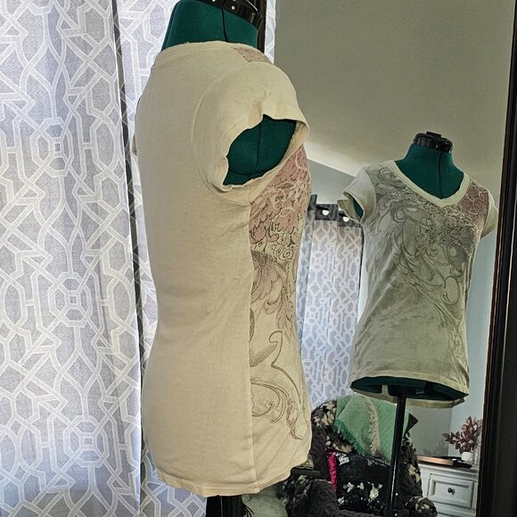 Mudd Black Patterned Short‑Sleeve Top – Size L - Picture 4 of 5